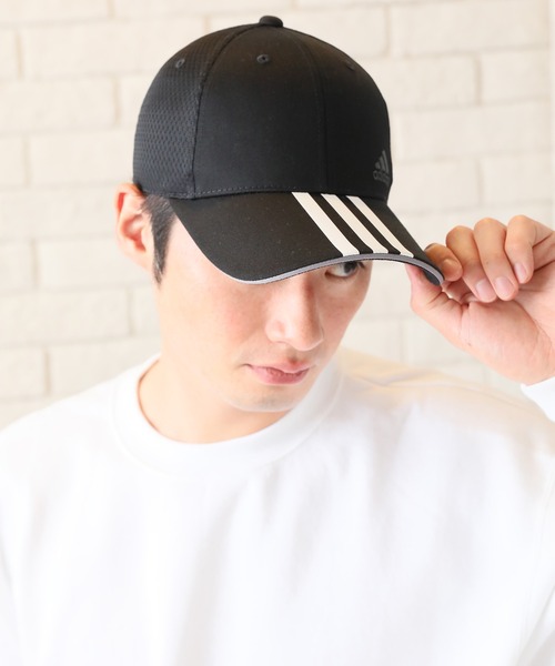 adidas(アディダス)の「【adidas/アディダス】TCツイル×ライトメッシュ スリーラインロゴキャップ(キャップ・メンズ・ブラック/ベージュ/ネイビー/グレー・FREE)」の9枚目の写真