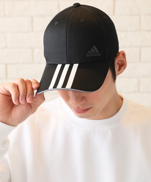 adidas(アディダス)の「【adidas/アディダス】TCツイル×ライトメッシュ スリーラインロゴキャップ(キャップ・メンズ・ブラック/ベージュ/ネイビー/グレー・FREE)」の10枚目の写真