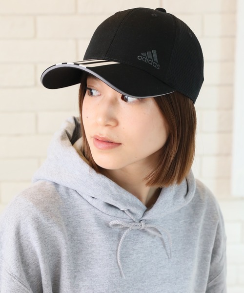 adidas(アディダス)の「【adidas/アディダス】TCツイル×ライトメッシュ スリーラインロゴキャップ(キャップ・メンズ・ブラック/ベージュ/ネイビー/グレー・FREE)」の7枚目の写真