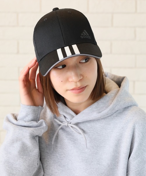 adidas(アディダス)の「【adidas/アディダス】TCツイル×ライトメッシュ スリーラインロゴキャップ(キャップ・メンズ・ブラック/ベージュ/ネイビー/グレー・FREE)」の8枚目の写真