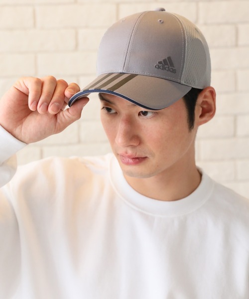 adidas(アディダス)の「【adidas/アディダス】TCツイル×ライトメッシュ スリーラインロゴキャップ(キャップ・メンズ・ブラック/ベージュ/ネイビー/グレー・FREE)」の15枚目の写真