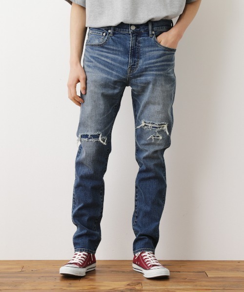 RODEO CROWNS WIDE BOWL(ロデオクラウンズワイドボウル)の「RCM SKINNY ダメージ DENIM(デニムパンツ・メンズ・ブルー/ダークブルー・MEDIUM/LARGE/X-LARGE)」の2枚目の写真