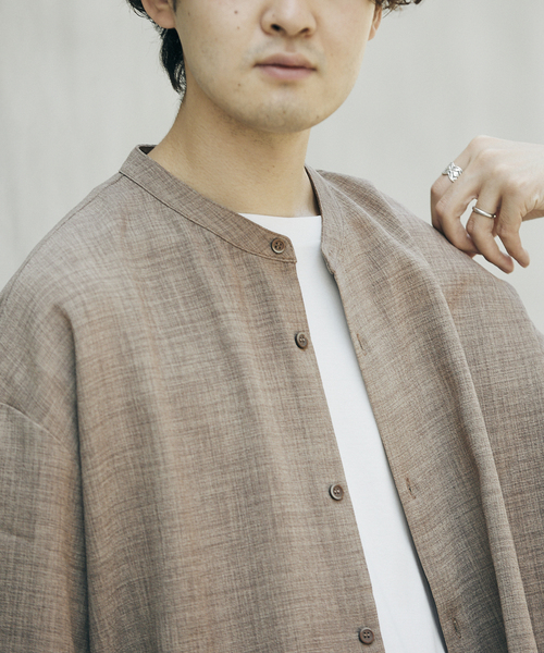 JOURNAL STANDARD relume（ジャーナルスタンダード　レリューム）の「TEC CANVAS バンドカラー 半袖シャツ（シャツ/ブラウス・メンズ・ブラック/ネイビー/ブラウン/ナチュラル・MEDIUM/LARGE）」の9枚目の写真