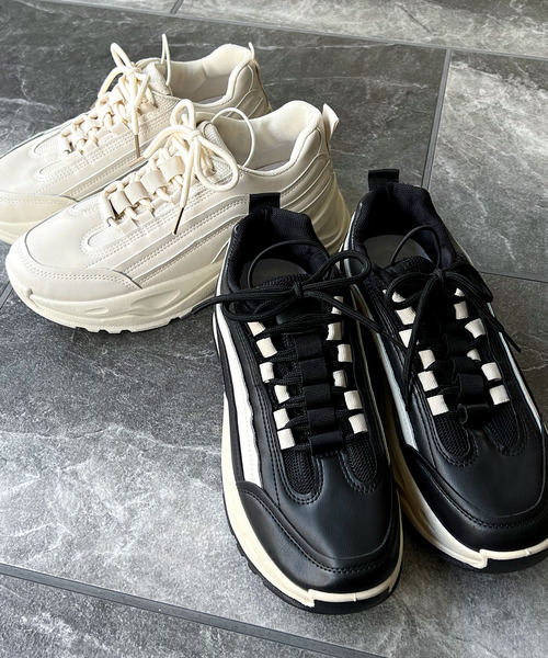 JUNOAH(ジュノア)の「ダッド厚底スニーカー(スニーカー・レディース・ブラック/クリーム・40/38/39/36/37)」の20枚目の写真