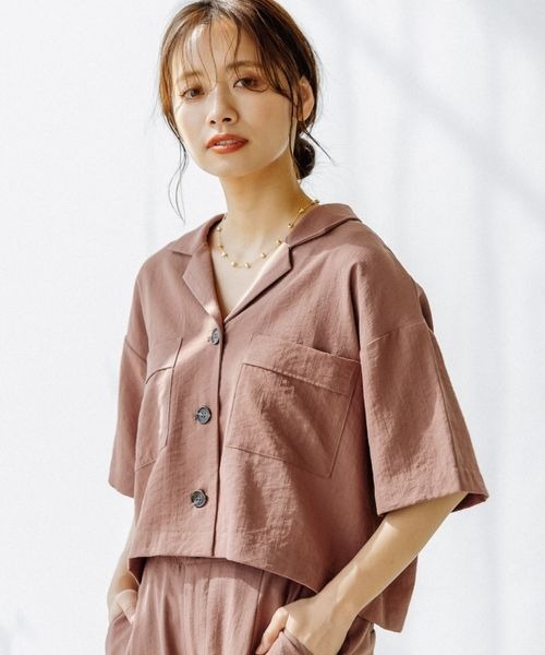 mysty woman(ミスティウーマン)の「開襟ショートシャツ 275122(シャツ/ブラウス・レディース・カーキ/アイボリー/モカ・FREE)」の3枚目の写真