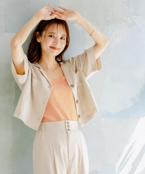 mysty woman(ミスティウーマン)の「開襟ショートシャツ 275122(シャツ/ブラウス・レディース・カーキ/アイボリー/モカ・FREE)」の5枚目の写真