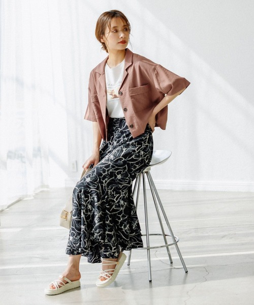 mysty woman(ミスティウーマン)の「開襟ショートシャツ 275122(シャツ/ブラウス・レディース・カーキ/アイボリー/モカ・FREE)」の9枚目の写真