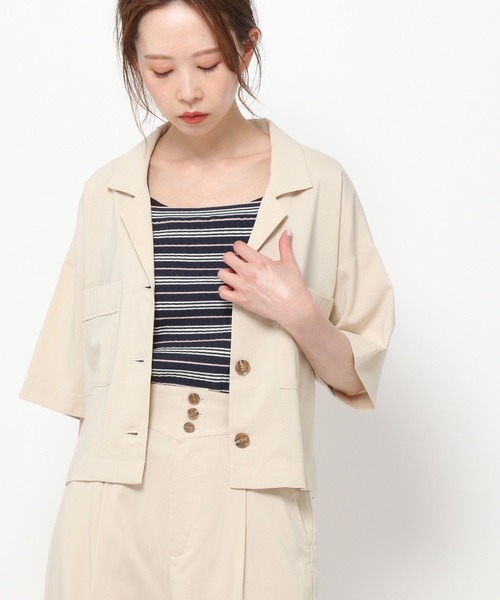 mysty woman(ミスティウーマン)の「開襟ショートシャツ 275122(シャツ/ブラウス・レディース・カーキ/アイボリー/モカ・FREE)」の12枚目の写真