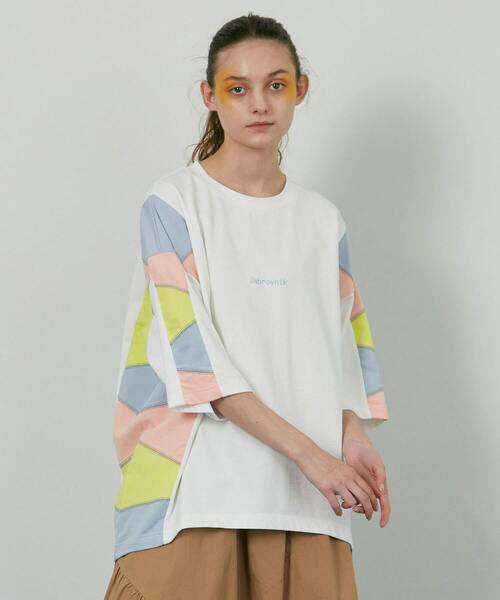 FRAPBOIS（フラボア）の「パッチスリーブ カットソー（Tシャツ/カットソー・レディース・ホワイト/ブルーグレー・2/1）」の9枚目の写真