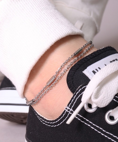 BAYBLO(ベイブロ)の「(BB)【ユニセックス】2連 重ね付け見え ステンレス チェーン アンクレット(アンクレット・メンズ・シルバー系その他/シルバー系その他2/シルバー系その他3/シルバー系その他4/シルバー系その他5/シルバー系その他6・FREE)」の6枚目の写真