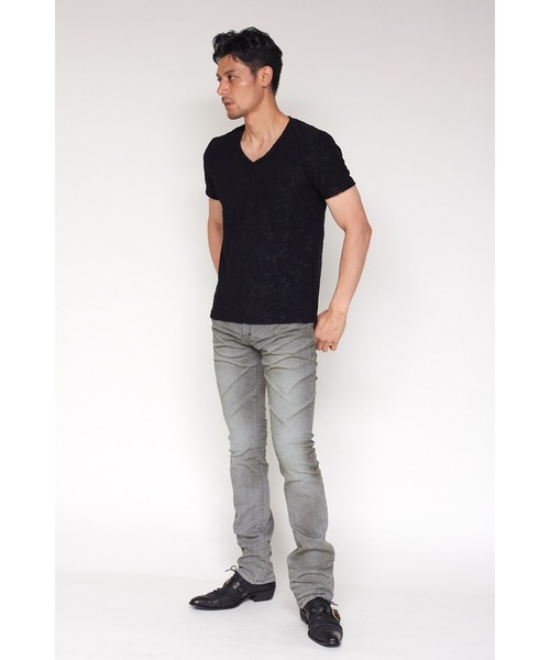 TORNADO MART（トルネードマート）の「TORNADO MART∴ボタニカルパイル半袖VネックTシャツ（Tシャツ/カットソー・メンズ・ブラック/アイボリー/イエロー・M/LL/L）」の4枚目の写真