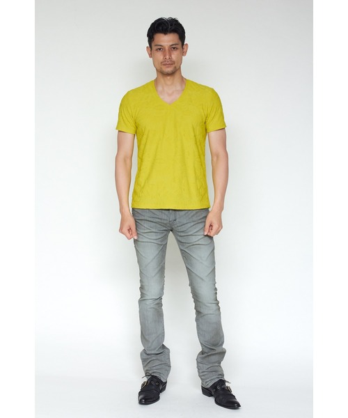 TORNADO MART（トルネードマート）の「TORNADO MART∴ボタニカルパイル半袖VネックTシャツ（Tシャツ/カットソー・メンズ・ブラック/アイボリー/イエロー・M/LL/L）」の5枚目の写真