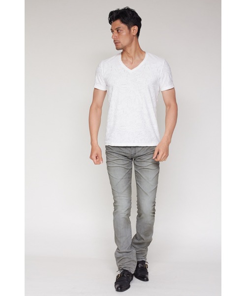 TORNADO MART（トルネードマート）の「TORNADO MART∴ボタニカルパイル半袖VネックTシャツ（Tシャツ/カットソー・メンズ・ブラック/アイボリー/イエロー・M/LL/L）」の6枚目の写真