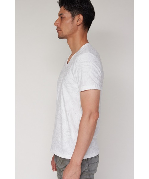 TORNADO MART（トルネードマート）の「TORNADO MART∴ボタニカルパイル半袖VネックTシャツ（Tシャツ/カットソー・メンズ・ブラック/アイボリー/イエロー・M/LL/L）」の7枚目の写真