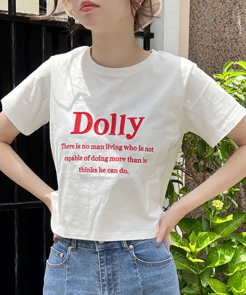 one way(ワンウェイ)の「DOLLYロゴTシャツ(Tシャツ/カットソー・レディース・ライトブルー/ブラック/ホワイト/ホワイト系その他/レッド・FREE)」の5枚目の写真
