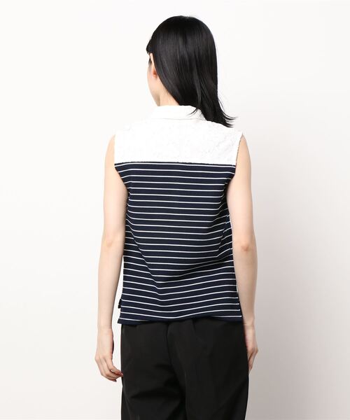 km】【rienda suelta】 ボーダーノースリーブポロシャツ ゴルフウエア