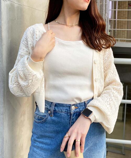 INGNI(イング)の「Vネック透かし/カーディガン(カーディガン/ボレロ・レディース・オフホワイト/グレー系その他/ピンクベージュ/ピンク系その他2・M)」の7枚目の写真