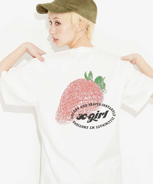 X-girl（エックスガール）の「STRAWBERRY S/S TEE/いちご柄　バックプリントTシャツ/半袖（Tシャツ/カットソー・レディース・チャコール/ホワイト・S/XL/L/M）」の12枚目の写真
