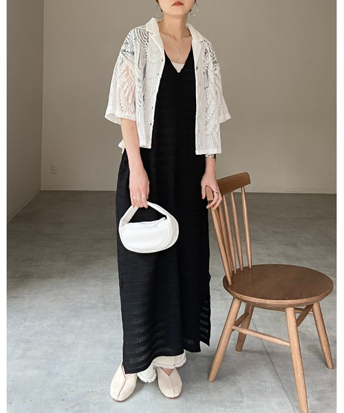 She's Closet(シーズクローゼット)の「前後2WAY深Vネックフレンチスリーブロングワンピース(ワンピース・レディース・ブラック/アイボリー/ライム・FREE)」の22枚目の写真