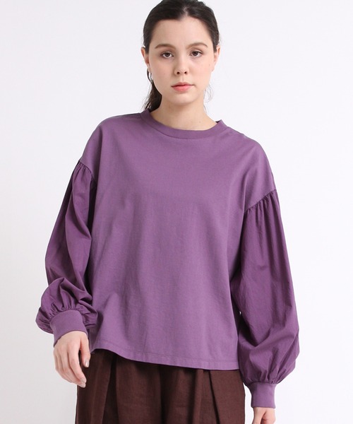 RNA-N(アールエヌエーエヌ)の「M1924 布帛コンビギャザースリーブプルオーバー(Tシャツ/カットソー・レディース・パープル/イエロー/グレー・MEDIUM)」の6枚目の写真