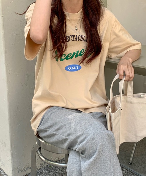 VitaFelice(ヴィータフェリーチェ)の「ストリートロゴ 半袖Tシャツ(Tシャツ/カットソー・レディース・ベージュ/ネイビー/ホワイト/グリーン・FREE)」の10枚目の写真