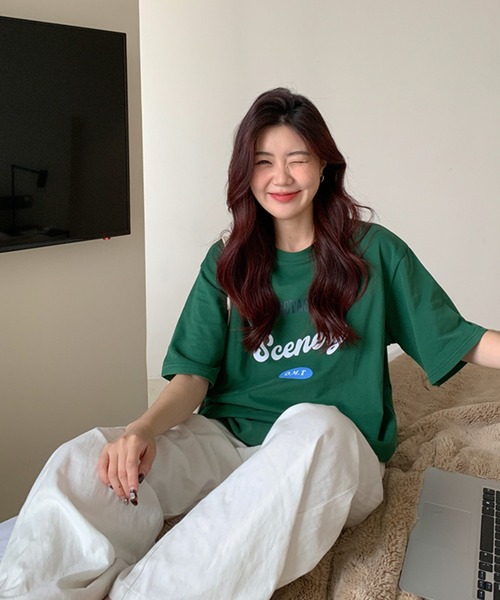 VitaFelice(ヴィータフェリーチェ)の「ストリートロゴ 半袖Tシャツ(Tシャツ/カットソー・レディース・ベージュ/ネイビー/ホワイト/グリーン・FREE)」の13枚目の写真