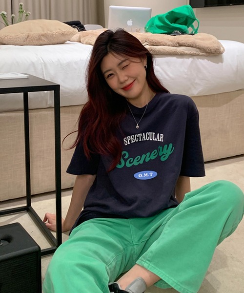 VitaFelice(ヴィータフェリーチェ)の「ストリートロゴ 半袖Tシャツ(Tシャツ/カットソー・レディース・ベージュ/ネイビー/ホワイト/グリーン・FREE)」の17枚目の写真