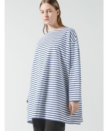 mizuiroind（ミズイロインド）の「ボーダーボートネックワイドチュニック（Tシャツ/カットソー）」