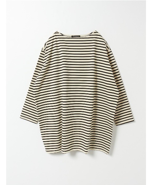 mizuiroind（ミズイロインド）の「ボーダーボートネックワイドチュニック（Tシャツ/カットソー・レディース・ブラック/ネイビー/ブルー・FREE）」の2枚目の写真