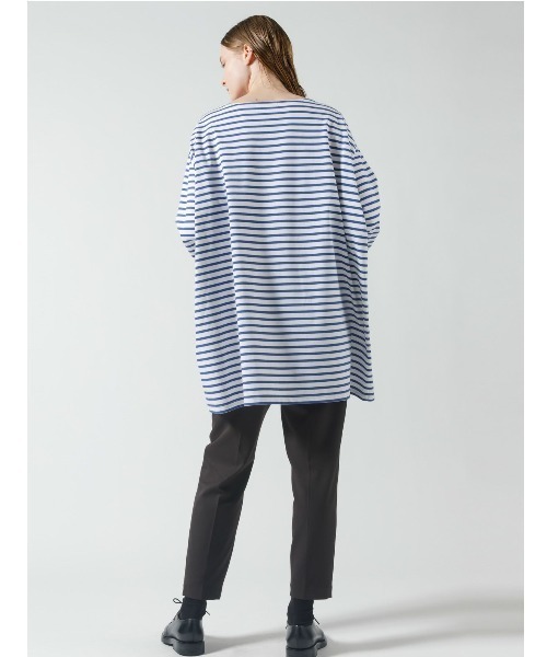 mizuiroind（ミズイロインド）の「ボーダーボートネックワイドチュニック（Tシャツ/カットソー・レディース・ブラック/ネイビー/ブルー・FREE）」の6枚目の写真