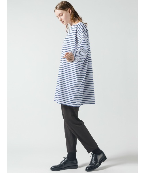 mizuiroind（ミズイロインド）の「ボーダーボートネックワイドチュニック（Tシャツ/カットソー・レディース・ブラック/ネイビー/ブルー・FREE）」の5枚目の写真