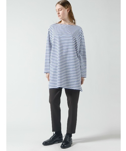 mizuiroind（ミズイロインド）の「ボーダーボートネックワイドチュニック（Tシャツ/カットソー・レディース・ブラック/ネイビー/ブルー・FREE）」の4枚目の写真