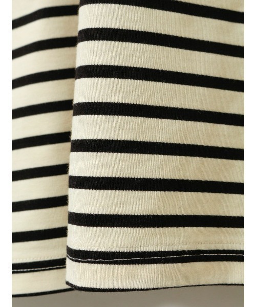 mizuiroind（ミズイロインド）の「ボーダーボートネックワイドチュニック（Tシャツ/カットソー・レディース・ブラック/ネイビー/ブルー・FREE）」の14枚目の写真