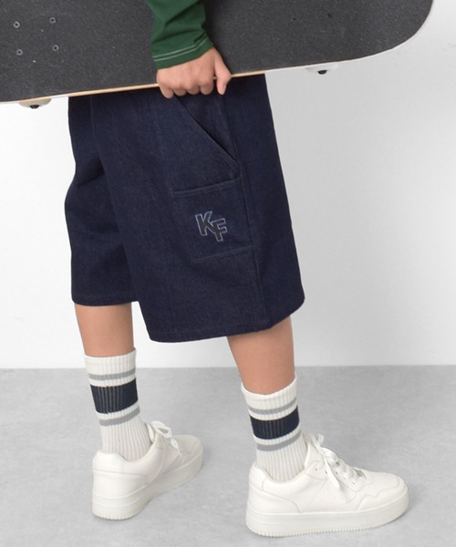 GLAZOS(グラソス)の「デニム・ペインタービッグハーフパンツ(デニムパンツ・キッズ・ライトブルー/ネイビー・140cm/150cm/160cm/170cm)」の2枚目の写真