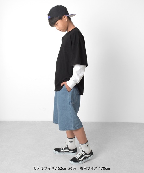 GLAZOS(グラソス)の「デニム・ペインタービッグハーフパンツ(デニムパンツ・キッズ・ライトブルー/ネイビー・140cm/150cm/160cm/170cm)」の13枚目の写真