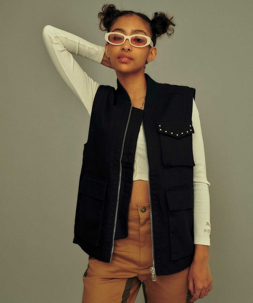 atmos pink（アトモスピンク）の「atmos pink ツイルベスト / アトモスピンク ツイルベスト（ベスト・レディース・ブラック/ベージュ・S/M）」の2枚目の写真