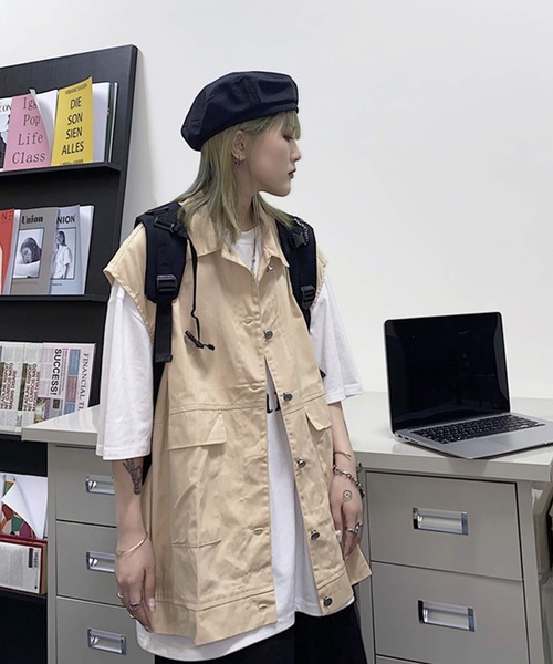 shopnikoniko（ショップニコニコ）の「韓国風ミリタリーベスト（ベスト・レディース・ブラック/ベージュ・フリー）」の8枚目の写真