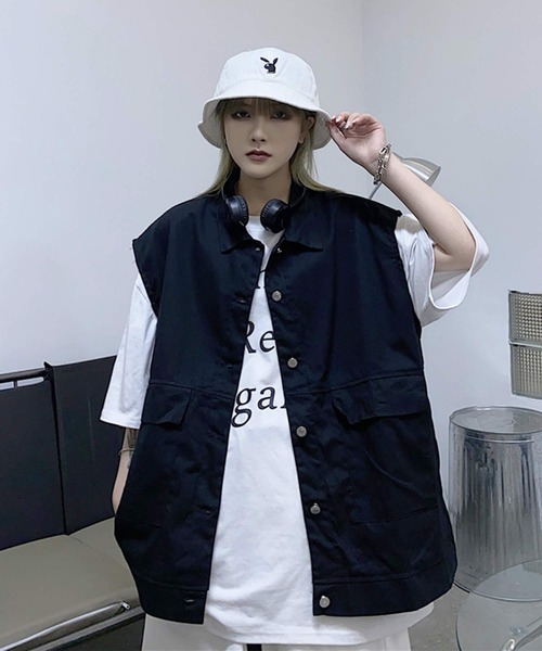 shopnikoniko（ショップニコニコ）の「韓国風ミリタリーベスト（ベスト・レディース・ブラック/ベージュ・フリー）」の3枚目の写真