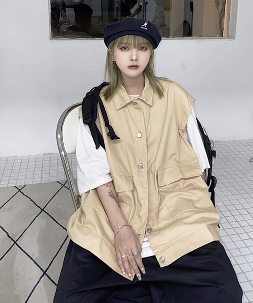 shopnikoniko（ショップニコニコ）の「韓国風ミリタリーベスト（ベスト・レディース・ブラック/ベージュ・フリー）」の9枚目の写真