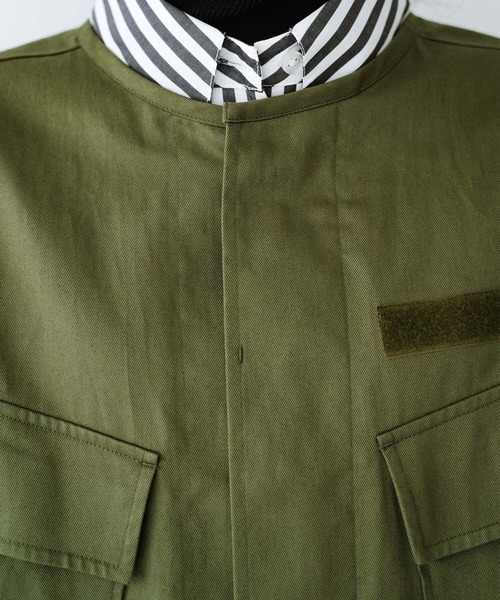 haco!（ハコ）の「きれいめツイル素材を古着になるまで愛したい！ ＰＢＰオーガニックコットンのミリタリー風ノーカラージャケット（ユニセックス）（ノーカラージャケット・レディース・カーキ・1/2/3）」の9枚目の写真