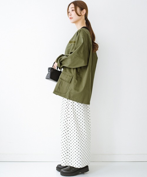 haco!（ハコ）の「きれいめツイル素材を古着になるまで愛したい！ ＰＢＰオーガニックコットンのミリタリー風ノーカラージャケット（ユニセックス）（ノーカラージャケット・レディース・カーキ・1/2/3）」の19枚目の写真