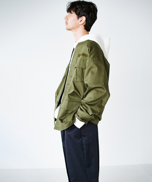 haco!（ハコ）の「きれいめツイル素材を古着になるまで愛したい！ ＰＢＰオーガニックコットンのミリタリー風ノーカラージャケット（ユニセックス）（ノーカラージャケット・レディース・カーキ・1/2/3）」の15枚目の写真