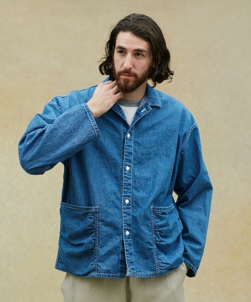 NANO universe(ナノユニバース)の「LB.02/ブリーチデニムロングスリーブワークシャツ(シャツ/ブラウス・メンズ・ブルー・S)」の1枚目の写真