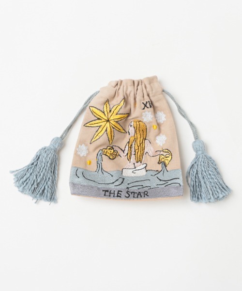 MILLION CARATS（ミリオンカラッツ）の「揃えて持ちたくなるミステリアスな雰囲気を演出するタロットカードデザインの刺繍巾着ポーチ（ポーチ・レディース・グリーン/パープル/グレー・FREE）」の5枚目の写真