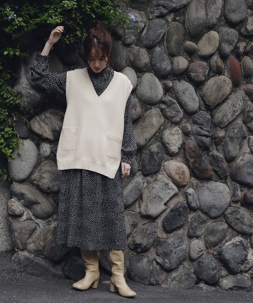 N.（N. Natural Beauty Basic）（エヌエヌナチュラルビューティーベーシック）の「◆ドットフリルスタンドネックナローワンピース（ワンピース・レディース・ブルー系その他/ブラック系その他・MEDIUM）」の6枚目の写真