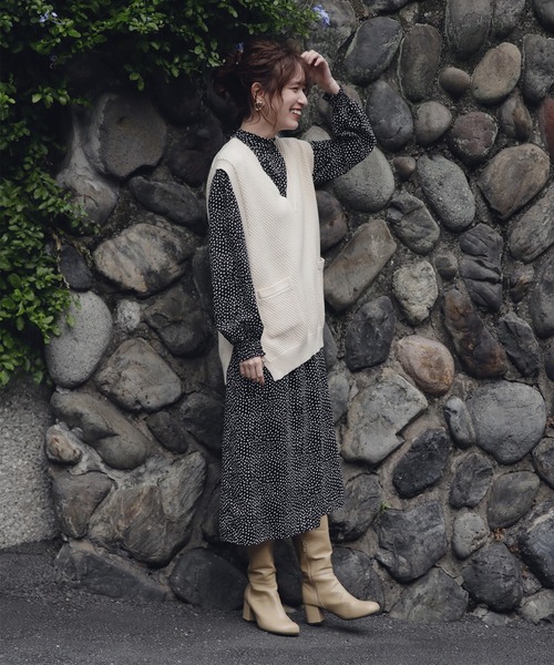 N.（N. Natural Beauty Basic）（エヌエヌナチュラルビューティーベーシック）の「◆ドットフリルスタンドネックナローワンピース（ワンピース・レディース・ブルー系その他/ブラック系その他・MEDIUM）」の7枚目の写真