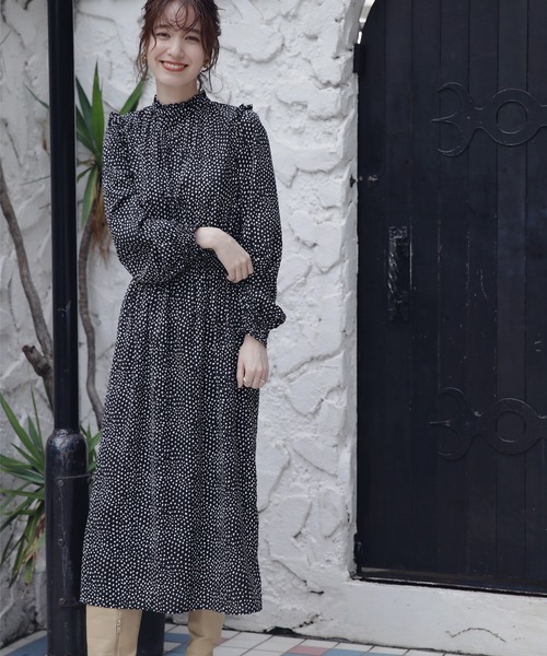 N.（N. Natural Beauty Basic）（エヌエヌナチュラルビューティーベーシック）の「◆ドットフリルスタンドネックナローワンピース（ワンピース・レディース・ブルー系その他/ブラック系その他・MEDIUM）」の5枚目の写真