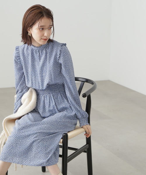 N.（N. Natural Beauty Basic）（エヌエヌナチュラルビューティーベーシック）の「◆ドットフリルスタンドネックナローワンピース（ワンピース・レディース・ブルー系その他/ブラック系その他・MEDIUM）」の12枚目の写真
