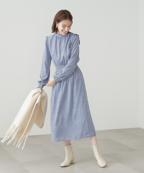 N.（N. Natural Beauty Basic）（エヌエヌナチュラルビューティーベーシック）の「◆ドットフリルスタンドネックナローワンピース（ワンピース・レディース・ブルー系その他/ブラック系その他・MEDIUM）」の9枚目の写真