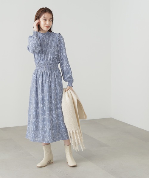 N.（N. Natural Beauty Basic）（エヌエヌナチュラルビューティーベーシック）の「◆ドットフリルスタンドネックナローワンピース（ワンピース・レディース・ブルー系その他/ブラック系その他・MEDIUM）」の10枚目の写真